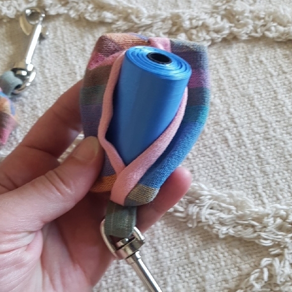 Plaid Pastel Doggy DOO Doggy Poo Bag Holder Pouch Zero Waste Handmade - Picture 3 of 5